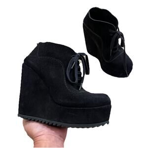 Pedro Garcia Fulvia Suede Desert Wedge Boot Bootie Black Lace Up Size 37 Gothic